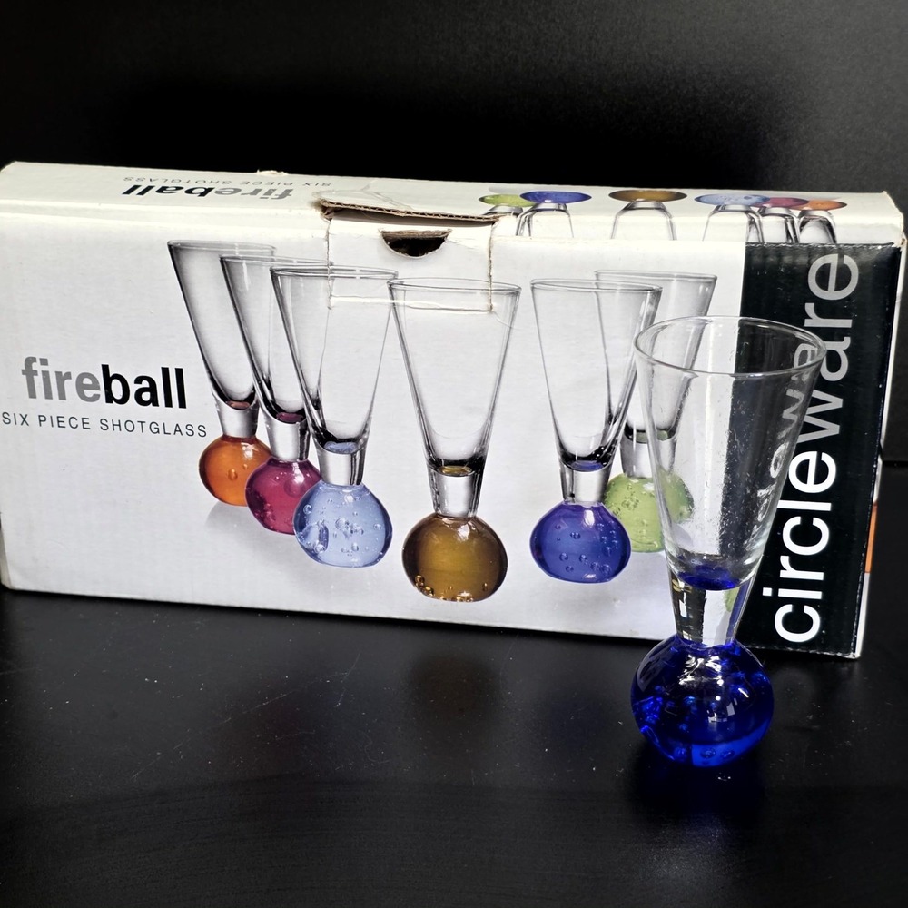 Circleware Fireball Shot Glass Set Unisex 6 Piece Multicolor Bubble Base Barware
